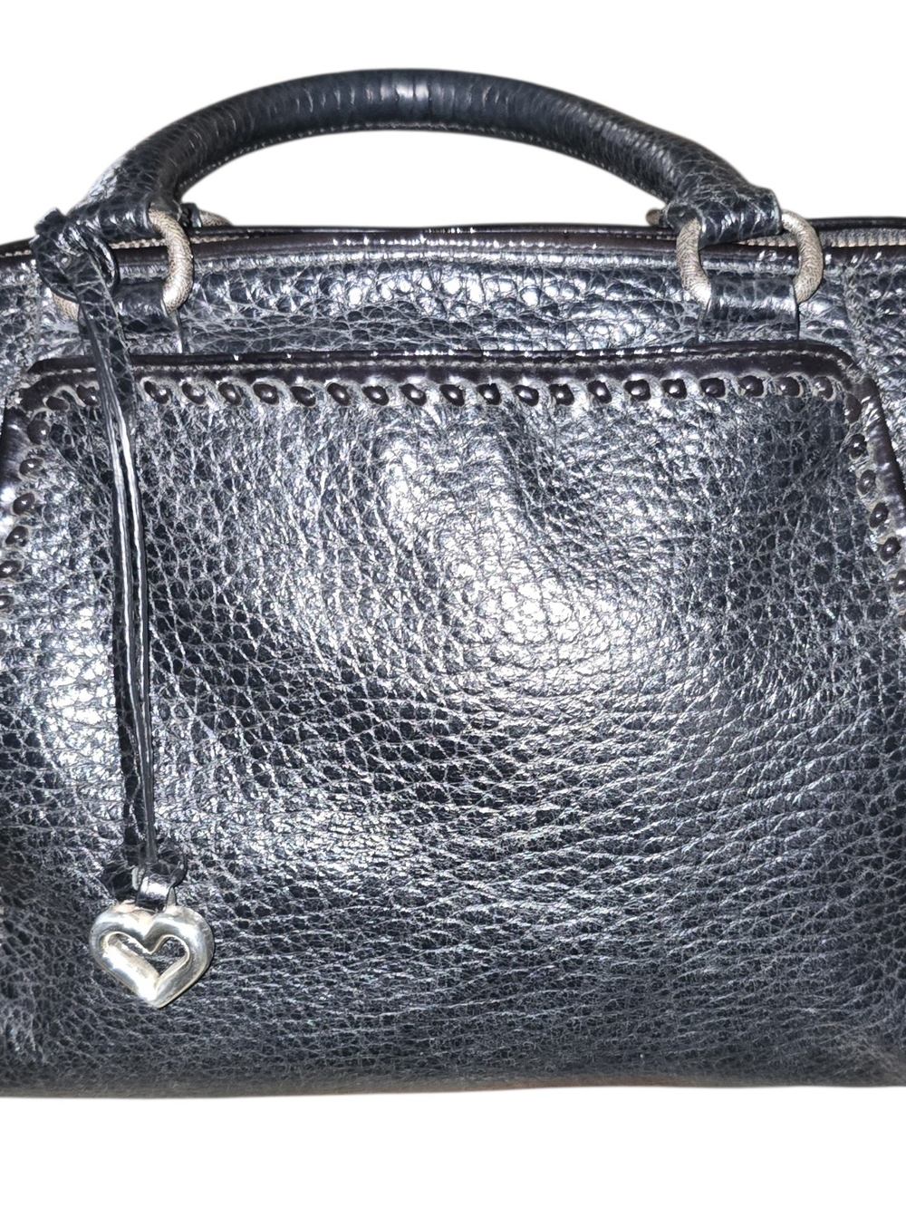 Brighton Black Pebbled Leather Satchel with Heart Charm